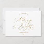 Merry & Bright Elegant Gold Script Christmas Card シーズンカード (正面)