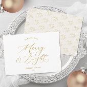 Merry & Bright Elegant Gold Script Christmas Card シーズンカード