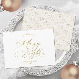 Merry & Bright Elegant Gold Script Christmas Card シーズンカード