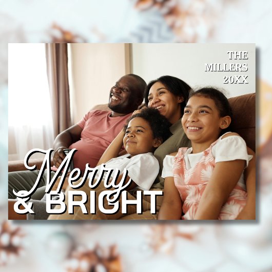 Merry & Bright Family Photo Elegant Light Gray シーズンカード