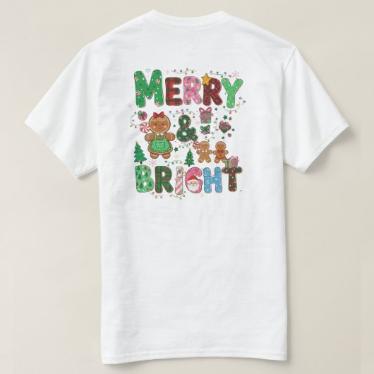 Merry & Bright, Festive Christmas Holiday Design Tシャツ (デザイン裏面)