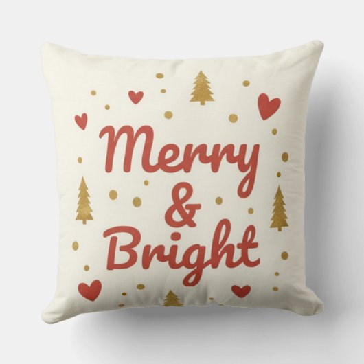 Merry & Bright" Festive Christmas Throw Pillow クッション (裏面)