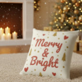 Merry & Bright" Festive Christmas Throw Pillow クッション