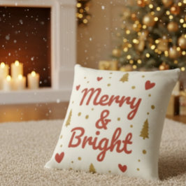 Merry & Bright" Festive Christmas Throw Pillow クッション
