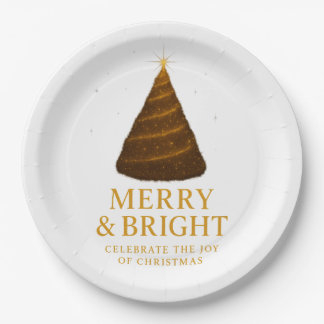 Merry & Bright Gold Christmas Paper Dinner Plates ペーパープレート