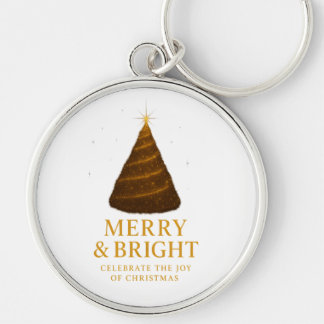 Merry & Bright Gold Glitter Christmas Round キーホルダー
