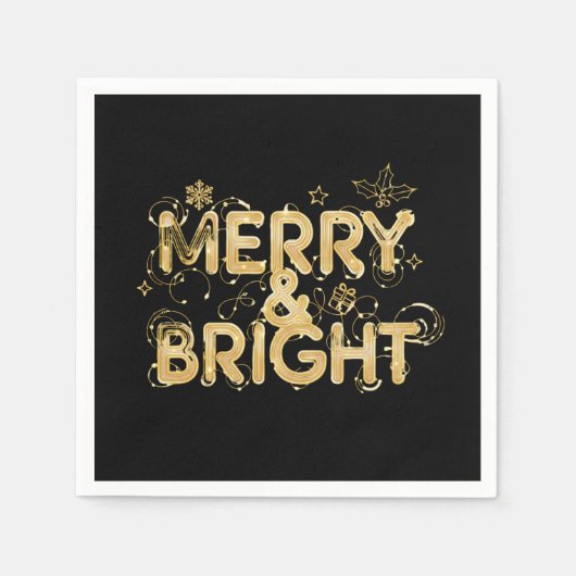 Merry & Bright – Golden Christmas Lights スタンダードカクテルナプキン (正面)