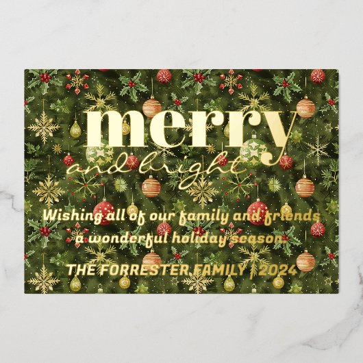 Merry Bright  green Christmas 箔シーズンカード (正面)