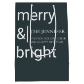 Merry Bright Green Holiday Christmas Personalized  ミディアムペーパーバッグ (裏面)