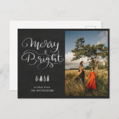 Merry Bright Holiday Chalkboard Script Photo ポストカード (正面/裏面)
