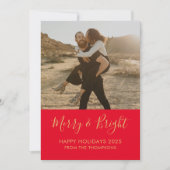 Merry & Bright Holiday Christmas red Photo card 招待状 (正面)