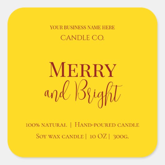 Merry & Bright Holiday | Editable Christmas Candle スクエアシール (正面)
