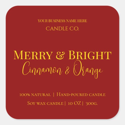 Merry & Bright Holiday | Editable Christmas Candle スクエアシール (正面)