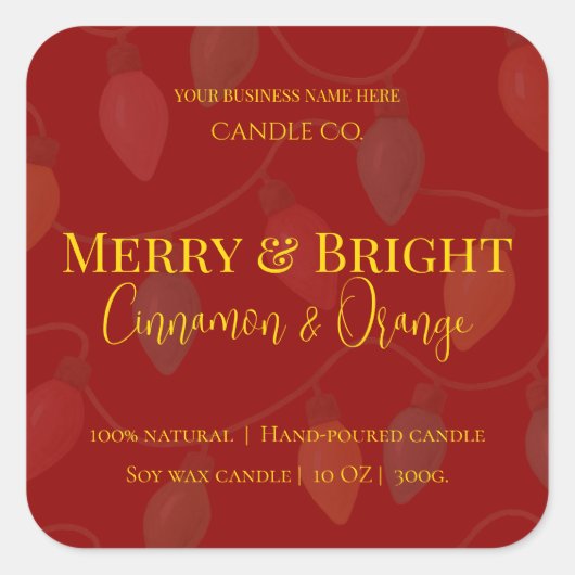 Merry & Bright Holiday | Editable Christmas Candle スクエアシール (正面)