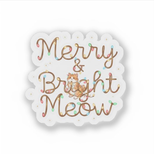 Merry & Bright Meow Cat Silhouette Christmas シール (正面)