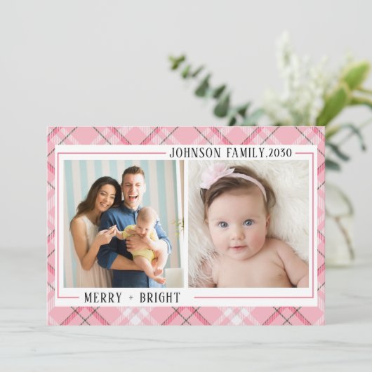 Merry & Bright Minimalist Family Christmas Photo  シーズンカード (スタンド正面)