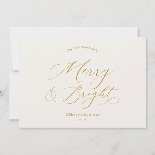 Merry & Bright Minimalist Gold Script Christmas シーズンカード (正面)