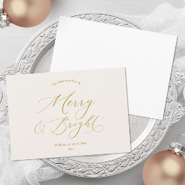 Merry & Bright Minimalist Gold Script Christmas シーズンカード