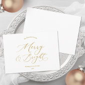 Merry & Bright Minimalist Gold Script Christmas シーズンカード