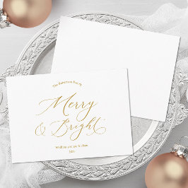 Merry & Bright Minimalist Gold Script Christmas シーズンカード