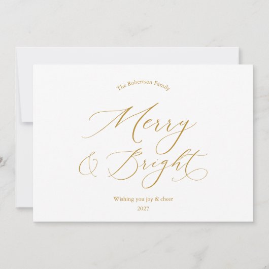 Merry & Bright Minimalist Gold Script Christmas シーズンカード (正面)