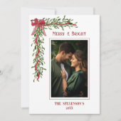 Merry & Bright Mistletoe Red Photo Christmas シーズンカード (正面)
