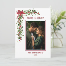 Merry & Bright Mistletoe Red Photo Christmas シーズンカード