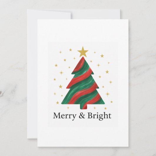 Merry & Bright Modern Christmas Tree Flat Holiday シーズンカード (正面)