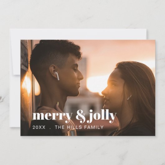 Merry & Bright Modern Photo Christmas Holiday  シーズンカード (正面)
