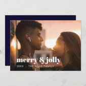 Merry & Bright Modern Photo Christmas Holiday  シーズンカード (正面/裏面)