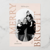 Merry & Bright Modern Photo Elegant Christmas 箔シーズンカード (正面)