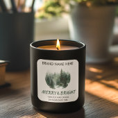 Merry & Bright Modern Pine Trees Candle Label  スクエアシール