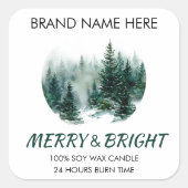 Merry & Bright Modern Pine Trees Candle Label  スクエアシール (正面)