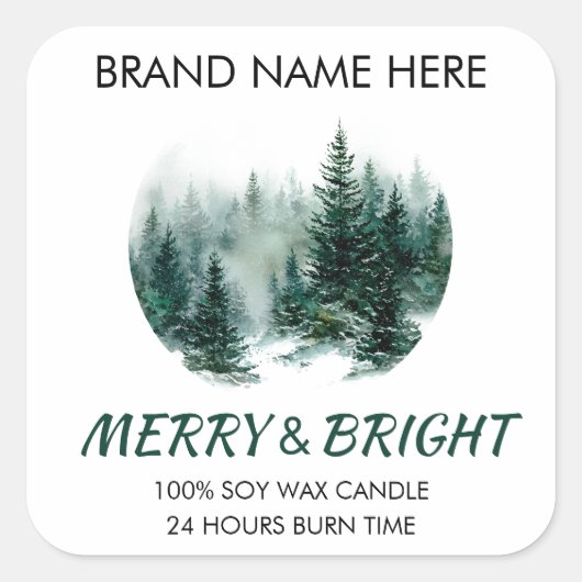Merry & Bright Modern Pine Trees Candle Label  スクエアシール (正面)
