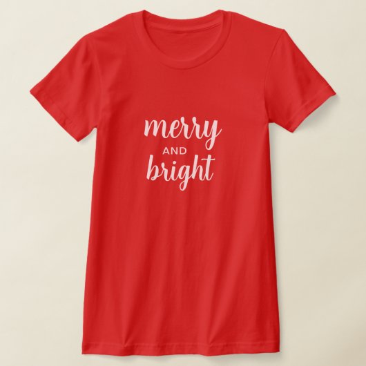 Merry & Bright Modern Script Christmas Red Tシャツ (レイダウン)
