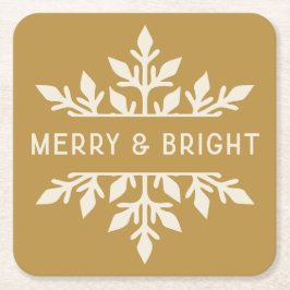 Merry & Bright Modern Typography Snowflake スクエアペーパーコースター