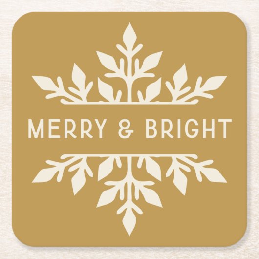 Merry & Bright Modern Typography Snowflake スクエアペーパーコースター (正面)