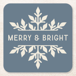 Merry & Bright Modern Typography Snowflake スクエアペーパーコースター