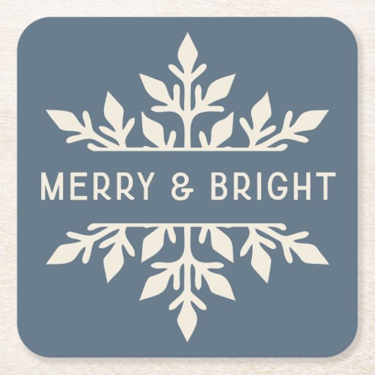 Merry & Bright Modern Typography Snowflake スクエアペーパーコースター (正面)
