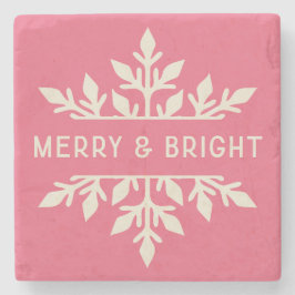 Merry & Bright Modern Typography Snowflake ストーンコースター