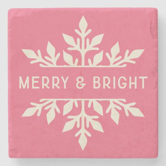 Merry & Bright Modern Typography Snowflake ストーンコースター (正面)