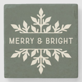 Merry & Bright Modern Typography Snowflake ストーンコースター