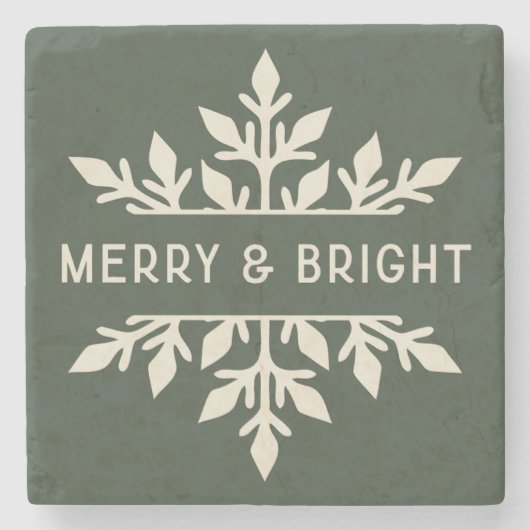 Merry & Bright Modern Typography Snowflake ストーンコースター (正面)