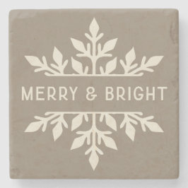 Merry & Bright Modern Typography Snowflake ストーンコースター