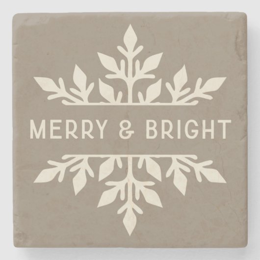 Merry & Bright Modern Typography Snowflake ストーンコースター (正面)