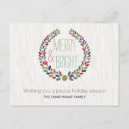 Merry & Bright Modern Woodland Holiday Postcard シーズンポストカード