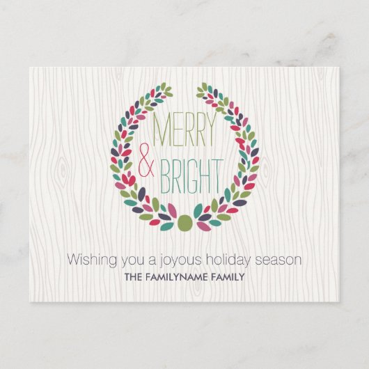 Merry & Bright Modern Woodland Holiday Postcard シーズンポストカード (正面)