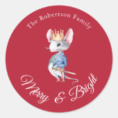 Merry & Bright Nutcracker Mouse Christmas Sticker ラウンドシール (正面)