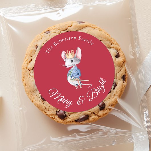 Merry & Bright Nutcracker Mouse Christmas Sticker ラウンドシール