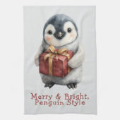 Merry & Bright Penguin Christmas キッチンタオル (縦)